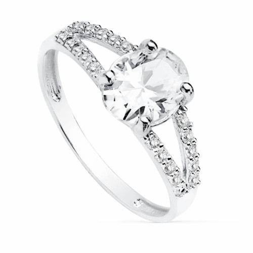 Anillo de Compromiso Solitario de Oro Blanco 18k con Piedra Oval de 8x6 mm