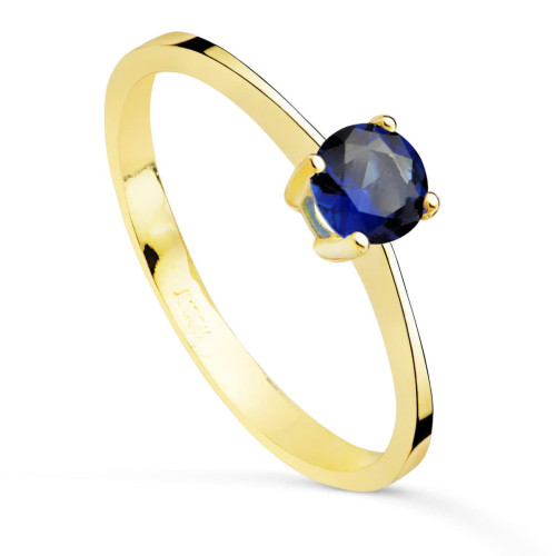Anillo de Compromiso Solitario de Oro Amarillo 18k con Circonita Azul de 5 mm