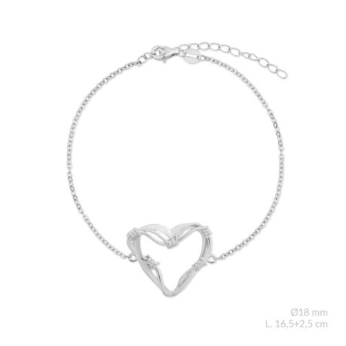 Pulsera de plata con un corazón y alambre