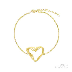 Pulsera de plata dorada con un corazón y alambre