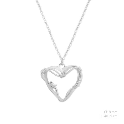 Collar de plata con un corazón y alambre