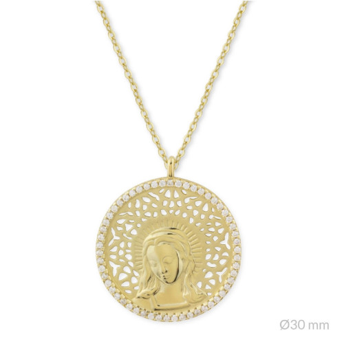 Collar de plata dorada con medalla Virgen María