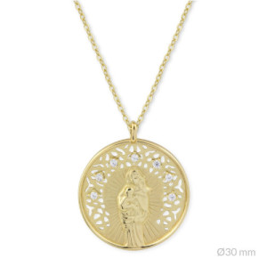 Collar de plata dorada con medalla Virgen de la Alegría