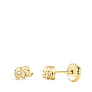 Pendientes de Bebé con Elefante y Circonita en Oro Amarillo de 18 Quilates