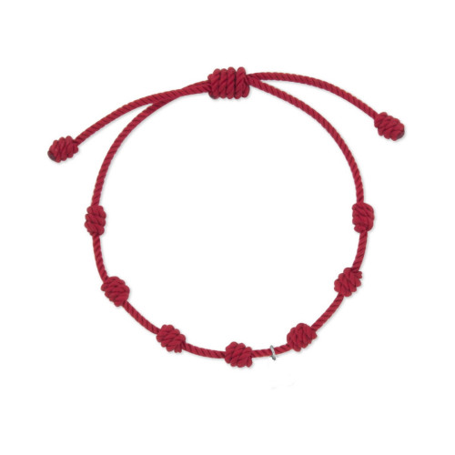 Pulsera roja 7 nudos para inicial, número, símbolo o nombre plata