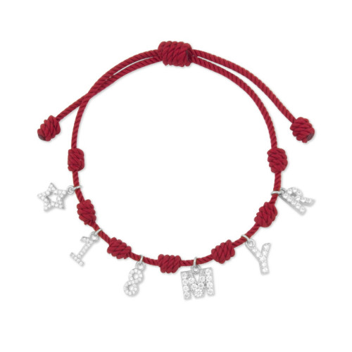 Pulsera roja 7 nudos para inicial, número, símbolo o nombre plata