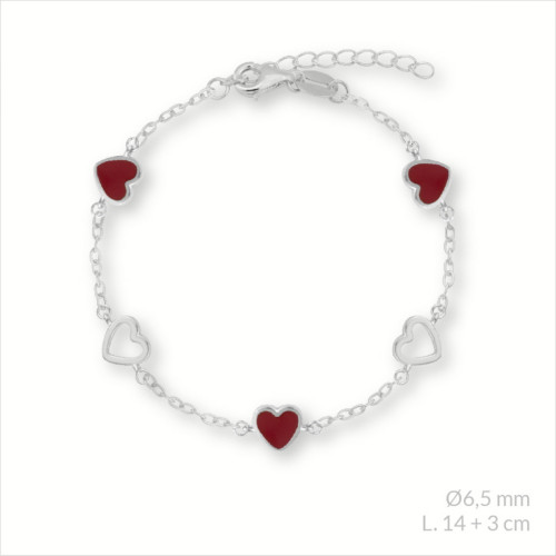 Pulsera de Plata con colgantes de corazón y esmalte rojo