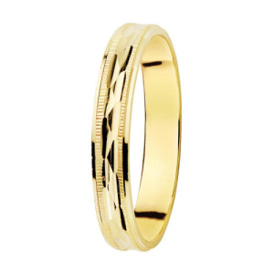 Alianza de Boda de Oro 18k de 3 mm Tallada con Bordes Estriados