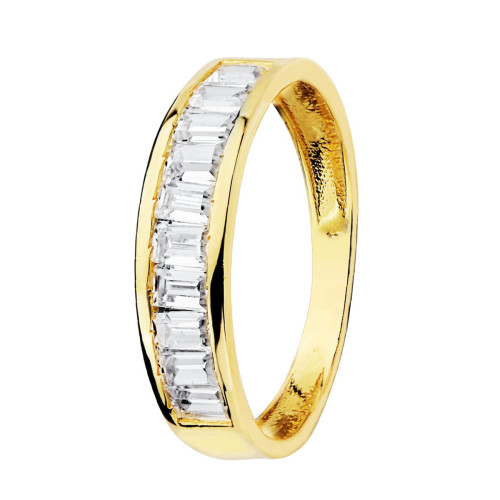 Alianza de Boda o Sortija de Oro 18k de 4,5 mm con Circonitas Talladas en Barra