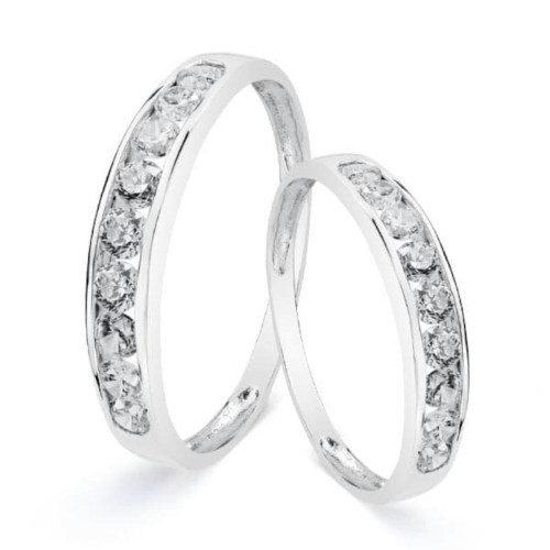 Alianza de Boda o Sortija de Oro Blanco 18k de 3,5 mm con Circonitas en Carril