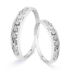 Alianza de Boda o Sortija de Oro Blanco 18k de 3,5 mm con Circonitas en Carril