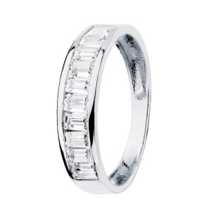 Alianza de Boda o Sortija de Oro Blanco 18k de 4,5 mm con Circonitas Talladas en Barra