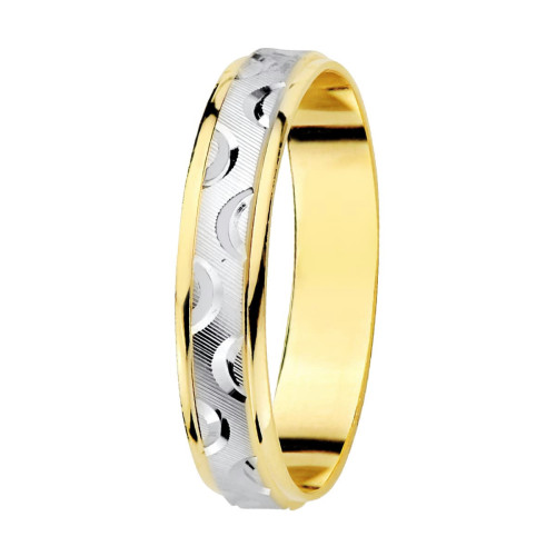 Alianza de Boda Bicolor de Oro 18k con Tallado Geométrico