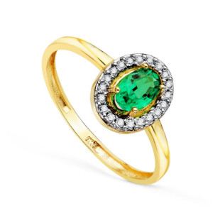 Sortija oro bicolor piedra esmeralda y circonitas