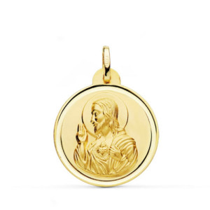 Medalla Oro 18k Sagrado Corazón de Jesús con bisel