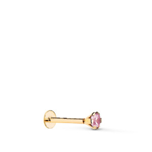 Piercing oro 18k para oreja con circonita rosa