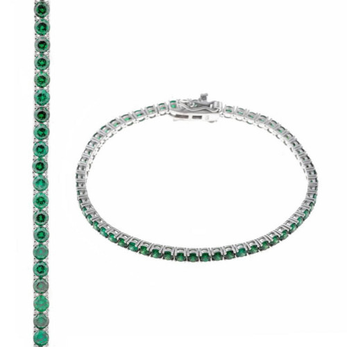 Pulsera rivière plata con verde esmeralda circonitas