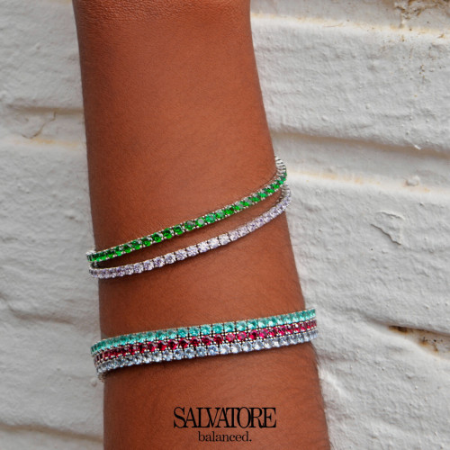 Pulsera rivière plata con verde esmeralda circonitas