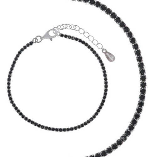Pulsera Rivière de plata rodiada con circonitas negras