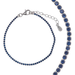 Pulsera Rivière de plata rodiada con circonitas azul