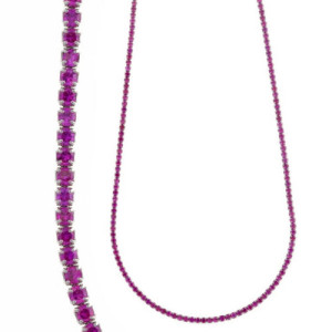 Collar Rivière de plata rodiada con circonitas rubi