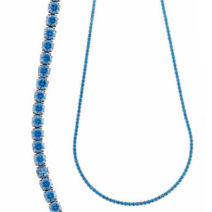 Collar Rivière de plata rodiada con circonitas aguamarina