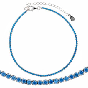 Tobillera Rivière de plata rodiada con circonitas aguamarina