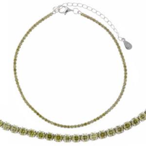 Tobillera Rivière de plata rodiada con circonitas peridoto