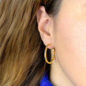 Pendientes aro plata dorada con circonitas colores