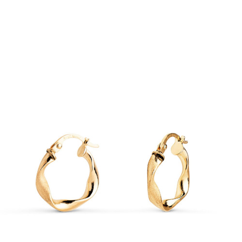Aros oro 18k amarillos retorcidos mate y brillo