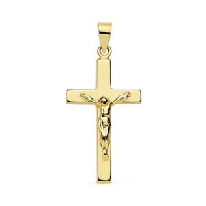 Cruz de oro amarillo 18k con Cristo en relieve
