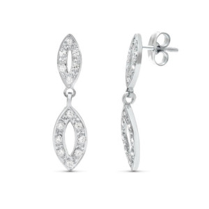 Pendientes para novia oro blanco 18k dos cuerpos con circonitas