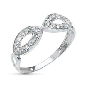 Sortija novia oro blanco 18k dos cuerpos con circonitas