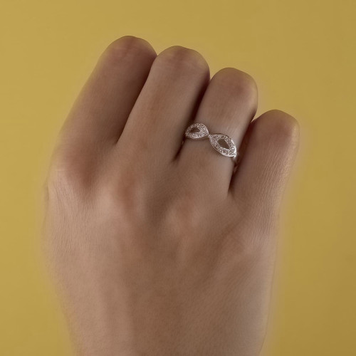 Sortija novia oro blanco 18k dos cuerpos con circonitas