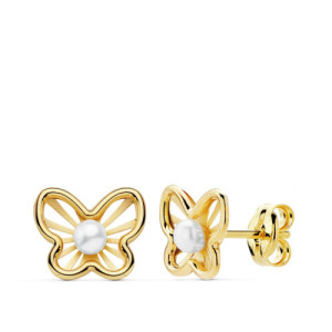 Pendientes comunión oro 18k mariposa con perlas.