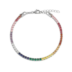 Pulsera Rivière plata de ley con circonitas multicolor.