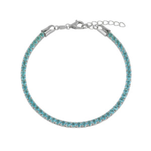 Pulsera Rivière plata con circonitas azul aguamarina.