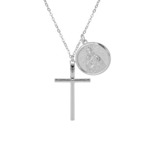 Gargantilla para Hombre de Plata con Cruz y Virgen del Carmen