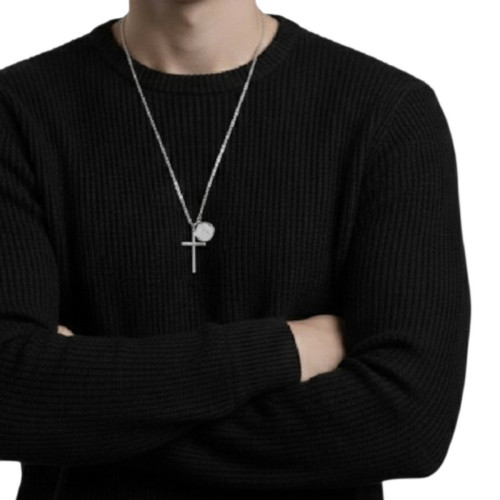 Gargantilla para Hombre de Plata con Cruz y Virgen del Carmen