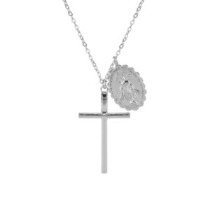 Gargantilla para Hombre de Plata con Cruz y Virgen Milagrosa