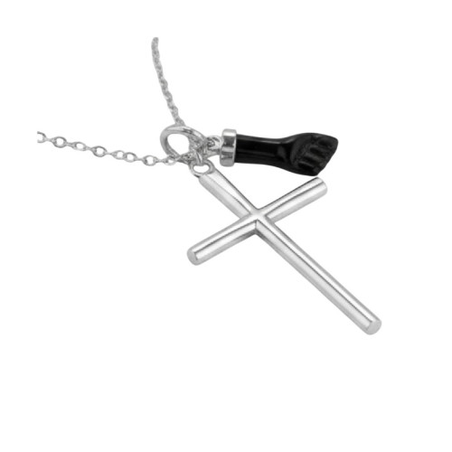 Gargantilla para hombre de Plata con Cruz y Higa de Azabache