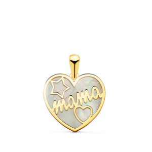 Colgante corazón mamá nácar oro 18K estrella y amor