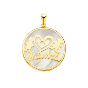 Colgante mamá nácar oro 18k niño niña