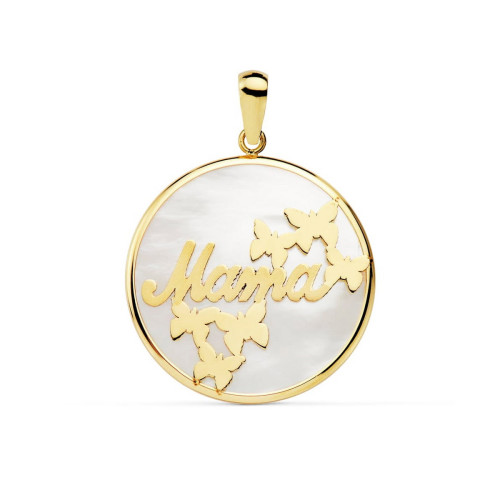 Colgante mamá nácar mariposas oro 18k
