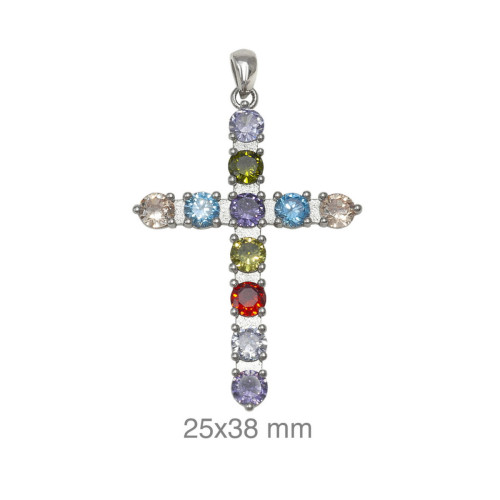 Colgante Cruz Multicolor de Circonitas 133-CRU-P11E