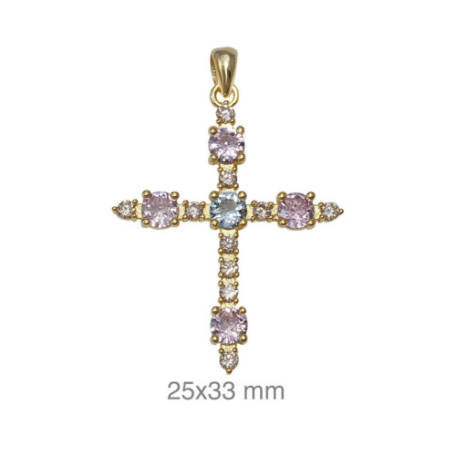 Colgante cruz de plata dorada con circonitas 133-CRU-P11D