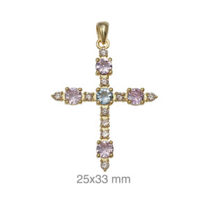 Colgante cruz de plata dorada con circonitas 133-CRU-P11D