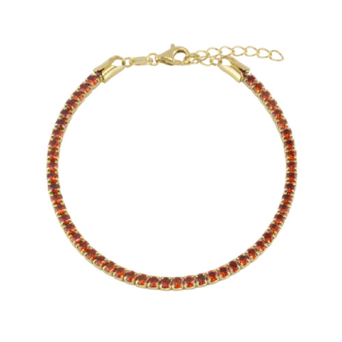 Pulsera Rivière plata dorada con circonitas rojo rubí.