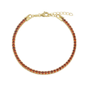 Pulsera Rivière plata dorada con circonitas rojo rubí.
