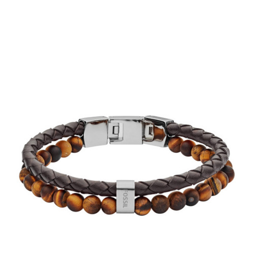 Pulsera Hombre Fossil JF03118040 Cuero y Ojo de Tigre
